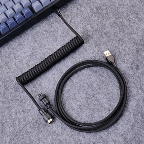 시카이 프리미엄 코일형 탈부착 키보드 케이블 USB A-USB C 에비에이터 케이블 게이밍 셋업 장비 타입 C 포트 2단식 케이블 세트 키보드 적용, 1세트, 블랙, 1600mm