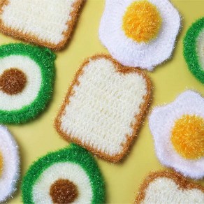 아크릴 수세미 9개 식빵 계란 아보카도 핸드메이드 답례품, 단품