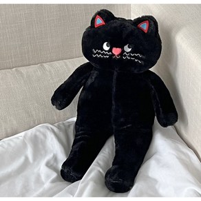 데데리트 키치 힐끗 고양이 귀여운 쿠션 바디필로우 애착인형 집들이 여자친구 생일 선물, 02. 블랙 힐끗 고양이 인형, 1개