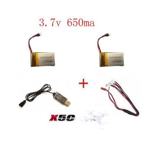 YUKALA RC 쿼드콥터 드론 리튬 폴리머 배터리 USB 충전기 케이블 포함 x5c x5sc x5sw 3.7v 650 mah, [04] 2x battey, 1개