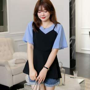 브루니 빅사이즈블라우스 레이어드 반팔 블라우스 2XL~7XL S201