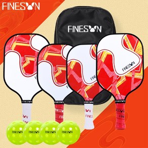 FINESUN 가정용 피클볼 패들 풀세트 피클볼 라켓 4개 피클볼공 4개 전용가방, 검정테두리, 1개