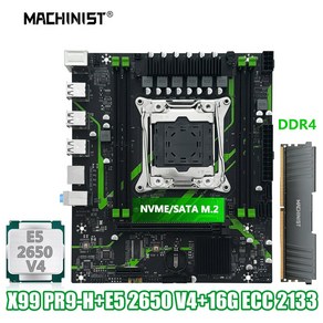 MACHINIST X99 PR9-H 메인보드 세트 키트 인텔 LGA2011-3 제온 E5 2650 V4 CPU DDR4 1x16GB 2133MHz RAM 메모리 NVME M.2 S, [01] 메인보드, 1개