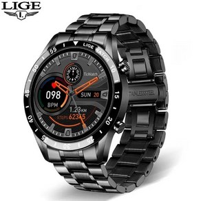 LIGE LG0189 스마트워치 풀서클 터치스크린 블루투스 피트니스 2024 NEW, 블랙