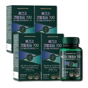 메가포텐 뼈건강 코랄칼슘 700 마그네슘 아연 비타민D + K 1600mg, 60정, 4개