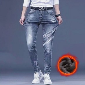 남성용 기모 겨울 스판 청바지 슬림핏 코팅진 Men's jeans 비보뉴