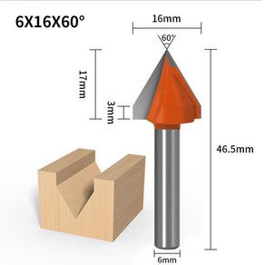 VACK V 모양 CNC 솔리드 우드 밀링 커터 목공 라우터 비트용 카바이드 엔드 밀 60 ° 90 120 150 각도 6, 1개