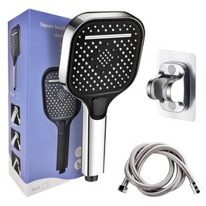 샤워기 헤드 호스 거치대 세트, 실버 본품 1개, 2M 호스, 거치대 세트, 1개