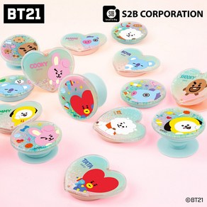 BT21 블링 하트 그립 홀더 휴대폰 별가루 반짝이 톡스탠드 스마트톡 서클 하트 글리터, 서클 쿠키+디핏 톡스탠드 증정, 1개