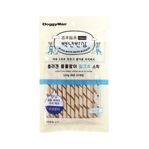 도기맨 개껌 돌돌말이 밀크츄 스틱, 우유맛, 120g, 6개