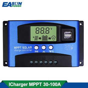 태양광 MPPT 100A 60A 50A 40A 30A 충전 컨트롤러 듀얼 USB LCD 디스플레이 12V 24V 태양 패널 충전기 레귤레이터 부하 포함, 1개