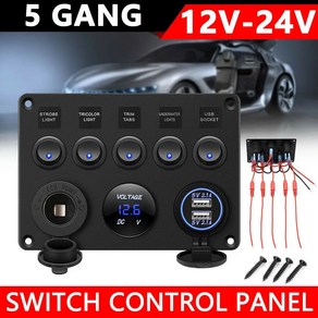 캠핑카 카라반 전원 분배 박스 12V 24V 방수 자동차 선박 스위치 패널 더블 USB 소켓 4.2A 전압계, [06] 2 switch blue, 1개