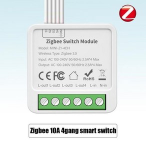 스마트 스위치 와이파이 지그비 미니 차단기 모듈 양방향 제어 DIY 홈 알렉사 구글 앨리스로 작업 1 2 3, Zigbee 10A 4gang _CHINA