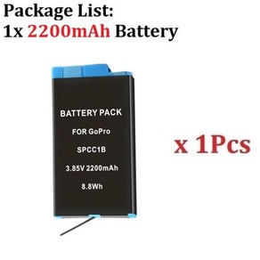 고프로 맥스용 충전식 배터리 스포츠 카메라 액세서리 풀 디코딩 배터리 2200mAh, 1개