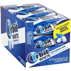 Obit White 스피어민트 무설탕 츄잉껌 15개입 9개 팩, 1개
