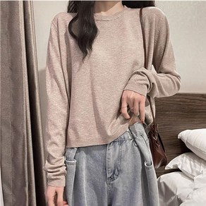 발리걸 여성 데일리 무지 긴팔 라운드 니트