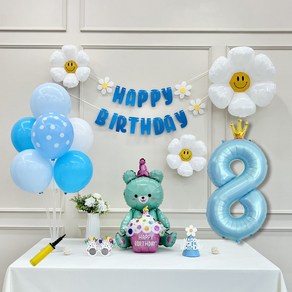 연지마켓 데이지 곰돌이 생일 파티 숫자 풍선 가랜드 세트, 8, 1세트, 베어 블루 8