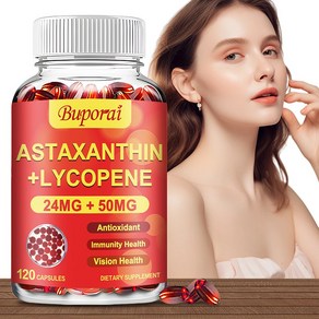 아스타잔틴 24mg + 리코펜 50mg 100% 천연 미세조류가 함유된 피부 보충제 아스타잔틴 - 피부 건강과 색소 침착을 위한 최고의 아스타잔틴 보충제, 1개, 10정