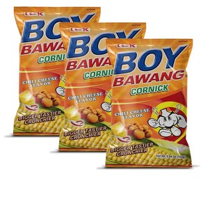 Boy Bawang Conick Chili Cheese - Cispy Tasty & Boy Bawang Conick 칠리 치즈 - 바삭하고 맛있고 글루튼 프리 옥수수 견, 3개, 100g