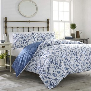 Laura Ashley Home Elise 이불 커버 세트 풀/퀸 미디엄 블루