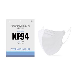 2D와이엠케어황사보건용마스크 KF94 대형 화이트(새부리형) 1개입 30매, 30개입, 30개, 화이트