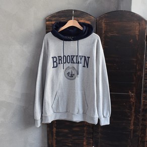 헬보이 4컬러 후드 배색 BROOKLYN 영문 나염 커플 간절기 아이템 티셔츠