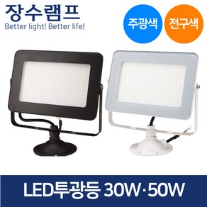 장수 LED 투광기 블랙 화이트 30W 50W 주광색 전구색, 1개