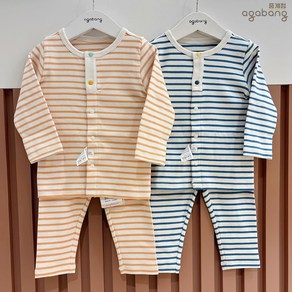 아가방 중계점 롤리 내의 2Color (BLUE ORANGE) *24년 가을신상* 스트레이프 패턴 디자인 가볍고 편안한 착용감 내의 상하 세트 9개월~5세