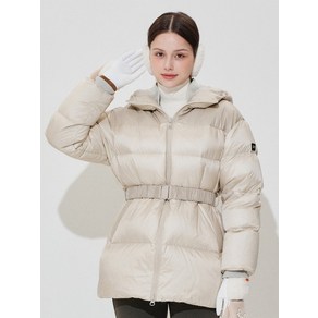 [헤지스골프] 여성 베이지 대전방지 레더 패치 중기장 다운 점퍼 HWJU2D821I1 386085, Light Beige/095, 1개