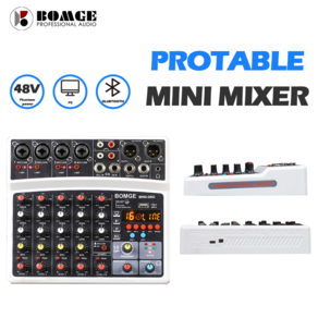 BOMGE Wieless 6-Channel Potable Mixe USB Inteace Sound Cad with 16 DSP Echoes 48V Phantom Powe, black, EU, BMG-06D