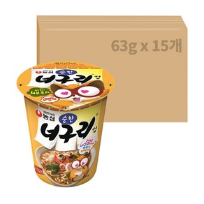 농심 순한 너구리 컵라면 63g, 15개