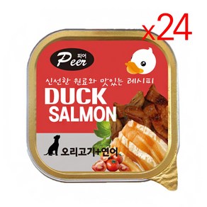 강아지 주식 캔 간식 습식 애견 노견 통조림, 24팩, 100g, 오리고기+연어