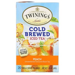 Twinings 콜드 브루 아이스티 무가당 가향 홍차 복숭아 1인분 티백 20개 40g(1.41oz), 1개