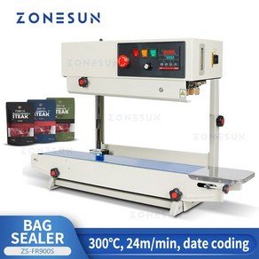 밴드실러 ZONESUN ZS-FR900S 수직 자동 연속 씰링 기계 가방 도이팩 실러 포장 기계 날짜 코딩