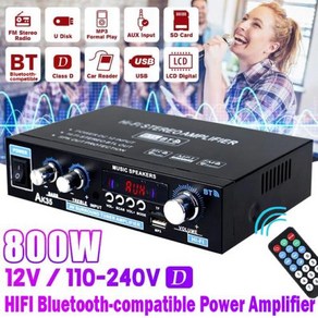 가정용 전력 증폭기 블루투스 50 서라운드 사운드 FM USB 리모컨 미니 HIFI 디지털 증폭기 AK35 AK380 800W 2 채널, 2)AK35 bluetooth US