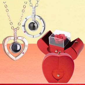 NEW 100가지 언어로 사랑해 목걸이 s925 커플 & 프리저브드 장미 선물상자 Silver round Rose heart RED +보증서