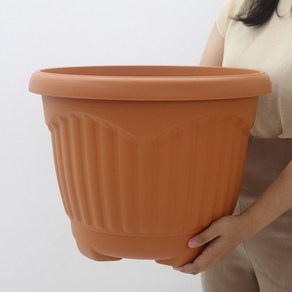 [해피인어스] 플라스틱 대형 원형 화분 토분 + 받침, 1개, 브라운
