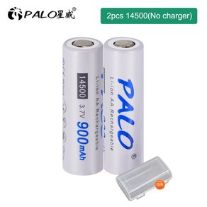 PALO 리튬 이온 충전식 배터리 LED 손전등 헤드램프 토치 마우스용 AA 셀 14500 900mAh 3.7V 2-16 개, [01] 3.7 볼트, [01] 2pcs 14500 배터리, 2개