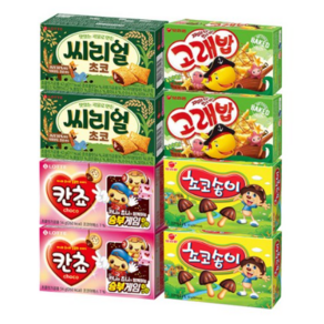 롯데 칸쵸 54g+씨리얼 초코 42g+초코송이 50g+고래밥 46gx각2개(총8개)