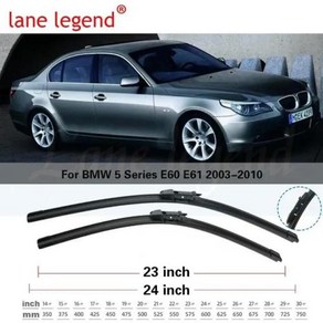 BMW 5 시리즈용 자동차 와이퍼 520i 523i 525i 528i 530i E60 E61 2003-2010 전면 와이퍼 블레이드 부드러운 고무 앞유리 와이퍼