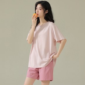 여성 반팔 반바지 잠옷 상하의 여름 심플 사계절 홈웨어 파자마 세트
