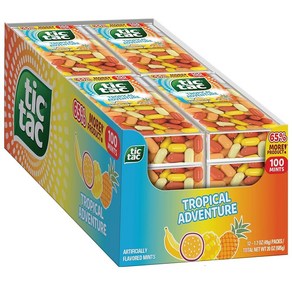 Tic Tac Tropical Adventure 과일 맛 민트 벌크 12팩 휴대용 상쾌함 스타킹 스터퍼 각 48.2g(1.7온스)