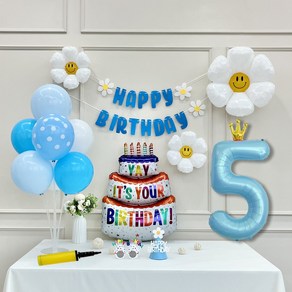 연지마켓 생일 파티 케이크 데이지 왕관 숫자 풍선 가랜드 세트, 1세트, 케이크 블루B 5