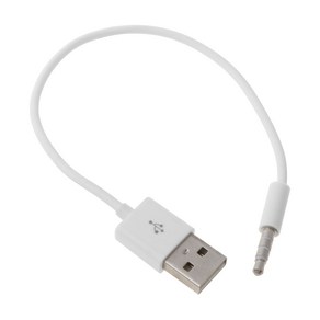 Apple iPod Shuffle 용 USB 3.5mm 데이터 동기화 충전 케이블 어댑터 2nd, 하얀색, 1개, 1.white