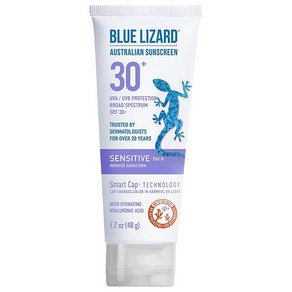 Blue Lizad 민감성 페이스 미네랄 자외선 차단제 산화아연 및 하이드레이팅 히알루론산 SPF 30+ 방수 UVA/UVB 보호 스마트 캡 기술 - 무향 48.2g(1, 1.7 Ounce (Pack of 1)