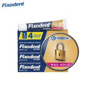 Fixodent Ulta Max Hold Secue 틀니 접착 크림 전체 및 부분 착용자 62 4g(2 25온스) (4팩) 미국 350304, 화이트, 1개, 1개