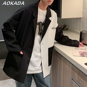 AOKADA 정장 자켓 남녀 공용 프렌치 커플룩 외투 ins 정장 자켓 개성 있는 배색 커플 정장 자켓 2색