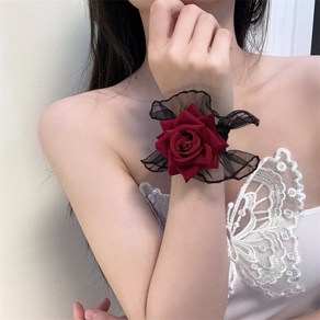 예니브 장미꽃 드레스 슬리브 여성 블랙 레이스 슬리브 레이스 팔찌