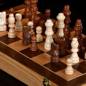 사려니몰 고급 원목 접이식 자석형 중형 체스 체스판 CHESS 보드 게임, 브라운, 1개