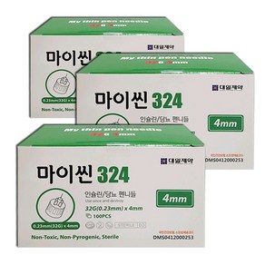 건강두배로 마이씬 324 인슐린 당뇨 펜니들 멸균 주사침 0.23mm(32G) * 4mm, 3개, 100개입